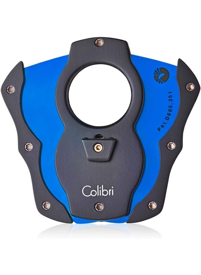 Colibri Premium Cut Cigar Cutter - Ergonomic Stainless Steel, Double Guillotine Style Spring-Loaded Straight Cut Blade, Ideal for up to 62+ Ring Gauge - Gift for Cigar Enthusiasts (Black & Blue)